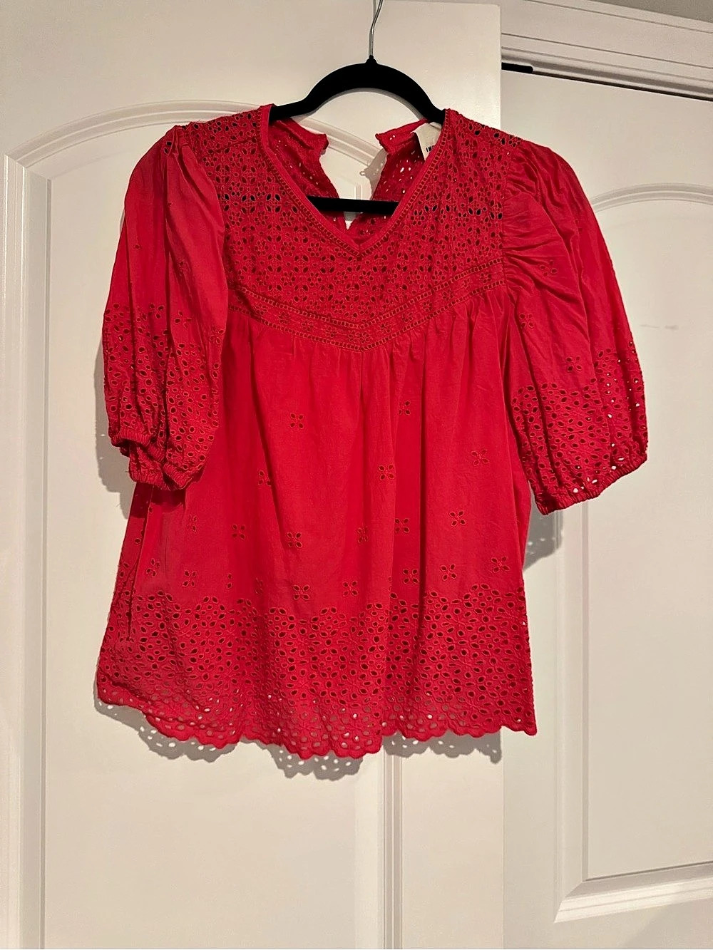 INDUSTRY Cotton Eyelet Blouse in Pink Size Large